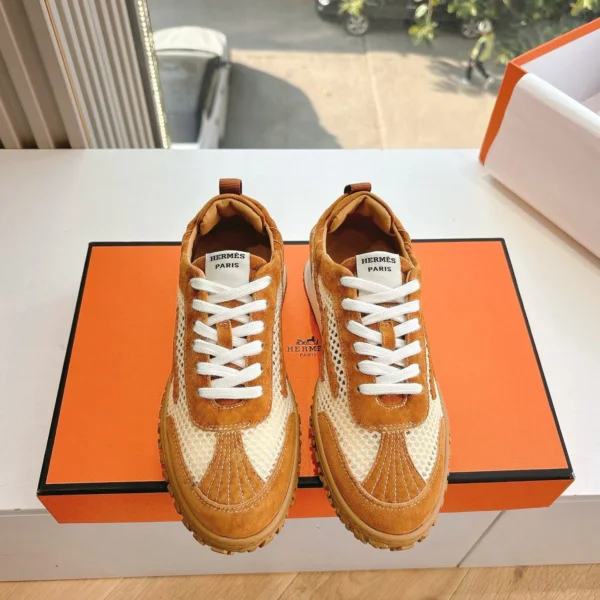 Hermes Women Brown Mesh Suede Sneakers