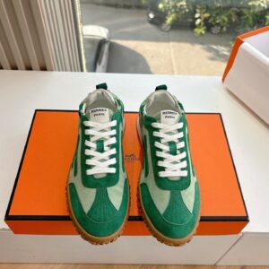 Hermes Women Green Suede Canvas Sneakers