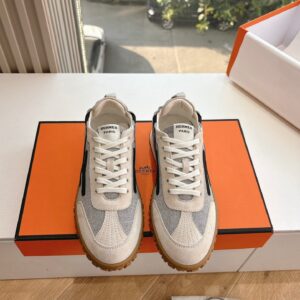 Hermes Women White Suede And Mesh Sneakers