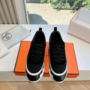 Hermes Women Black Mesh And Leather Sneakers
