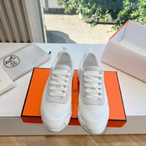 Hermes Women White Mesh And Leather Sneakers