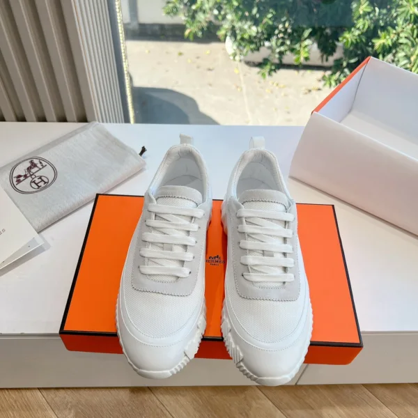Hermes Women White Mesh And Leather Sneakers