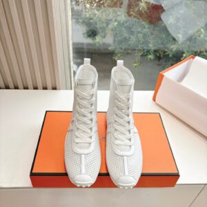 Hermes Women White Mesh Leather Sneakers