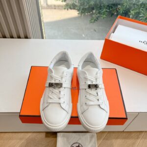 Hermes Women White Leather Sneakers
