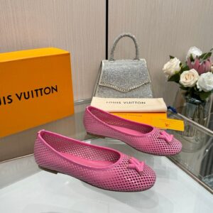 LV Women Pink Mesh Leather Ballet Flats