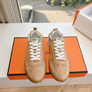 Hermes Women Beige Suede Sneakers