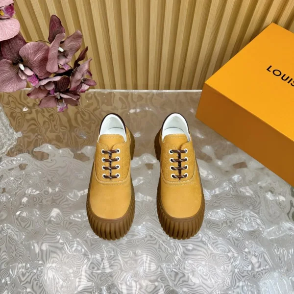 LV Women Mustard Suede Lace-Up Sneakers