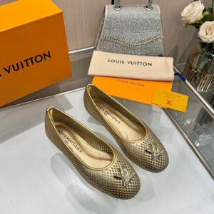 LV Women Gold Metallic Mesh Ballet Flats