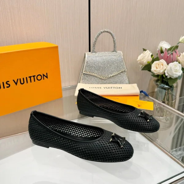 LV Women Black Mesh Ballet Flats