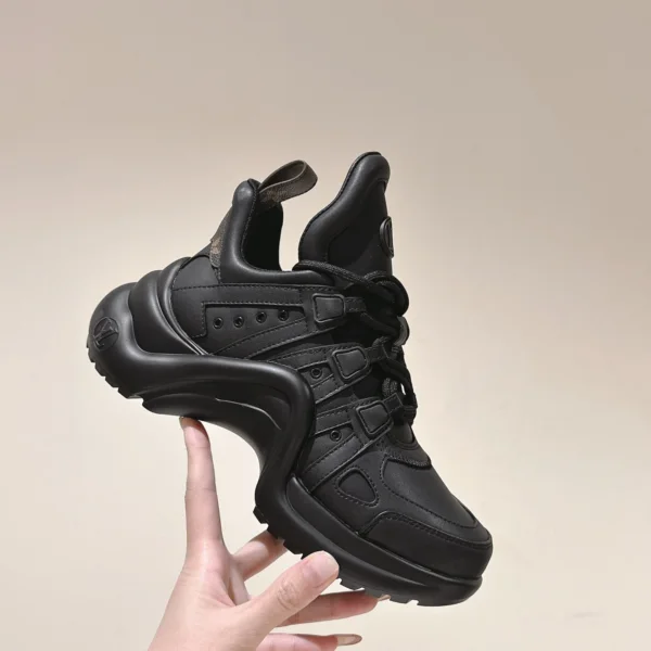 LV Women Black Leather Sporty Chunky Sneakers