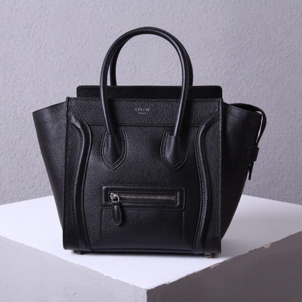 Celine Black Drummed Leather Nano Luggage Tote Bag