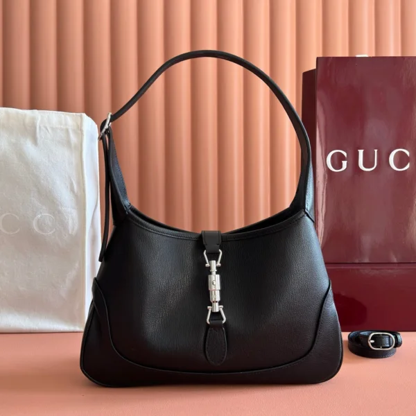 GUCCI 26S JACKIE SLIM SHOULDER BAG 28 IN BLACK CALFSKIN