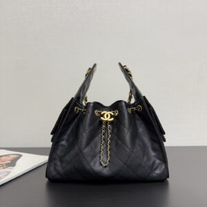 Chanel 25 Small Black Caviar Leather Gold Hardware