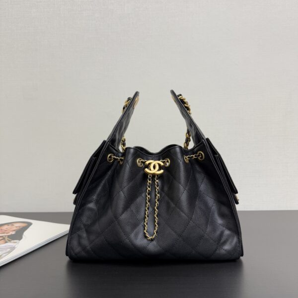 Chanel 25 Small Black Caviar Leather Gold Hardware