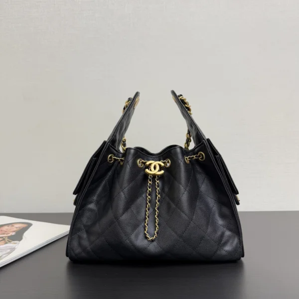 Chanel 25 Small Black Caviar Leather Gold Hardware