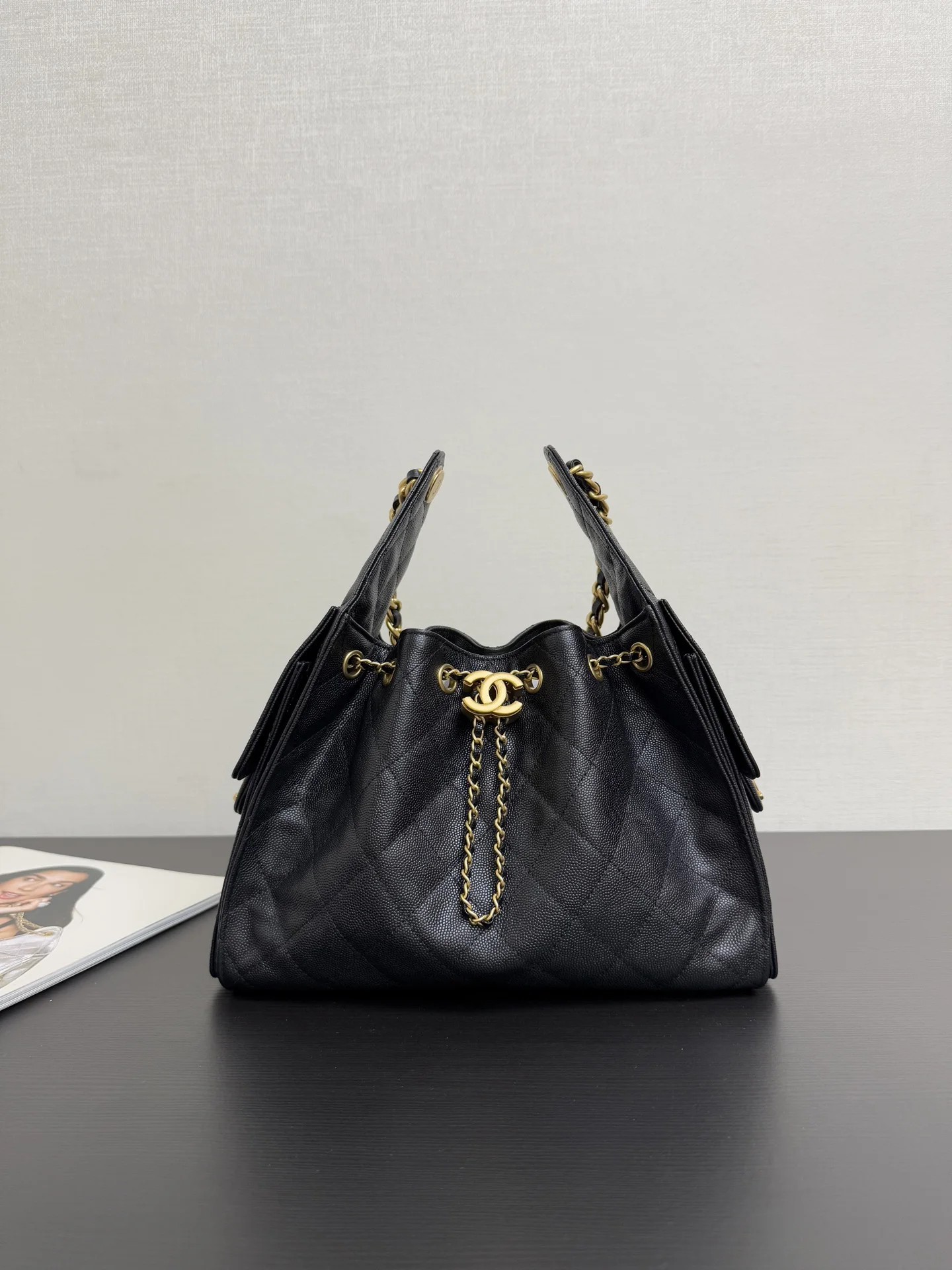 Chanel 25 Small Black Caviar Leather Gold Hardware