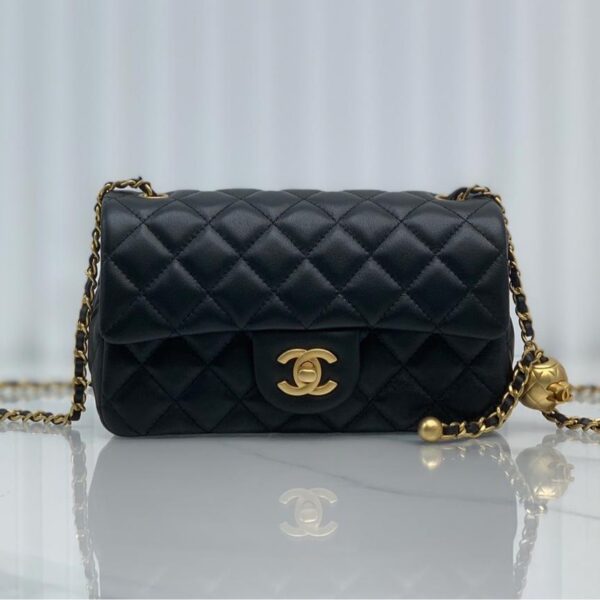 CHANEL Lambskin Quilted Mini Rectangular Sweet Camellia Flap Black