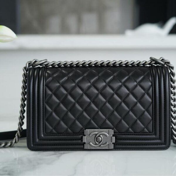 Chanel Boy Medium Black Sliver Hardware