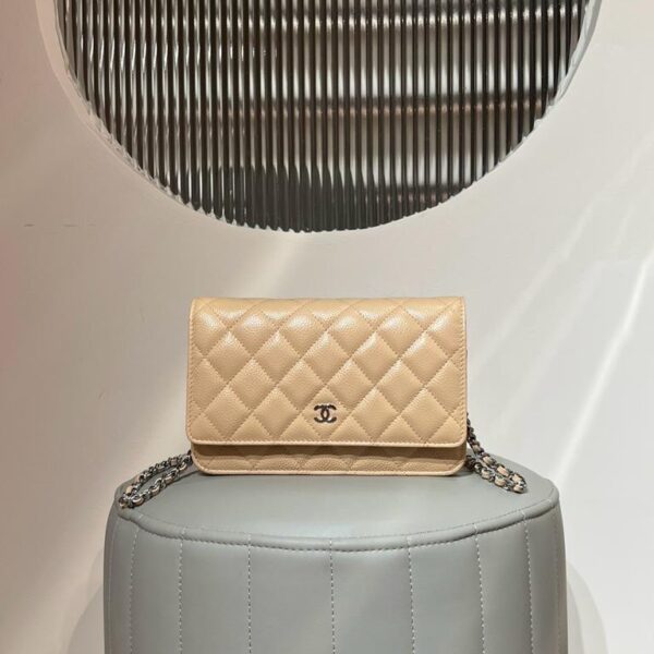 CHANELCaviar Quilted Wallet on Chain WOC Beige