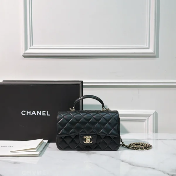 Chanel Classic Flap Top Handle Black Sliver Hardware