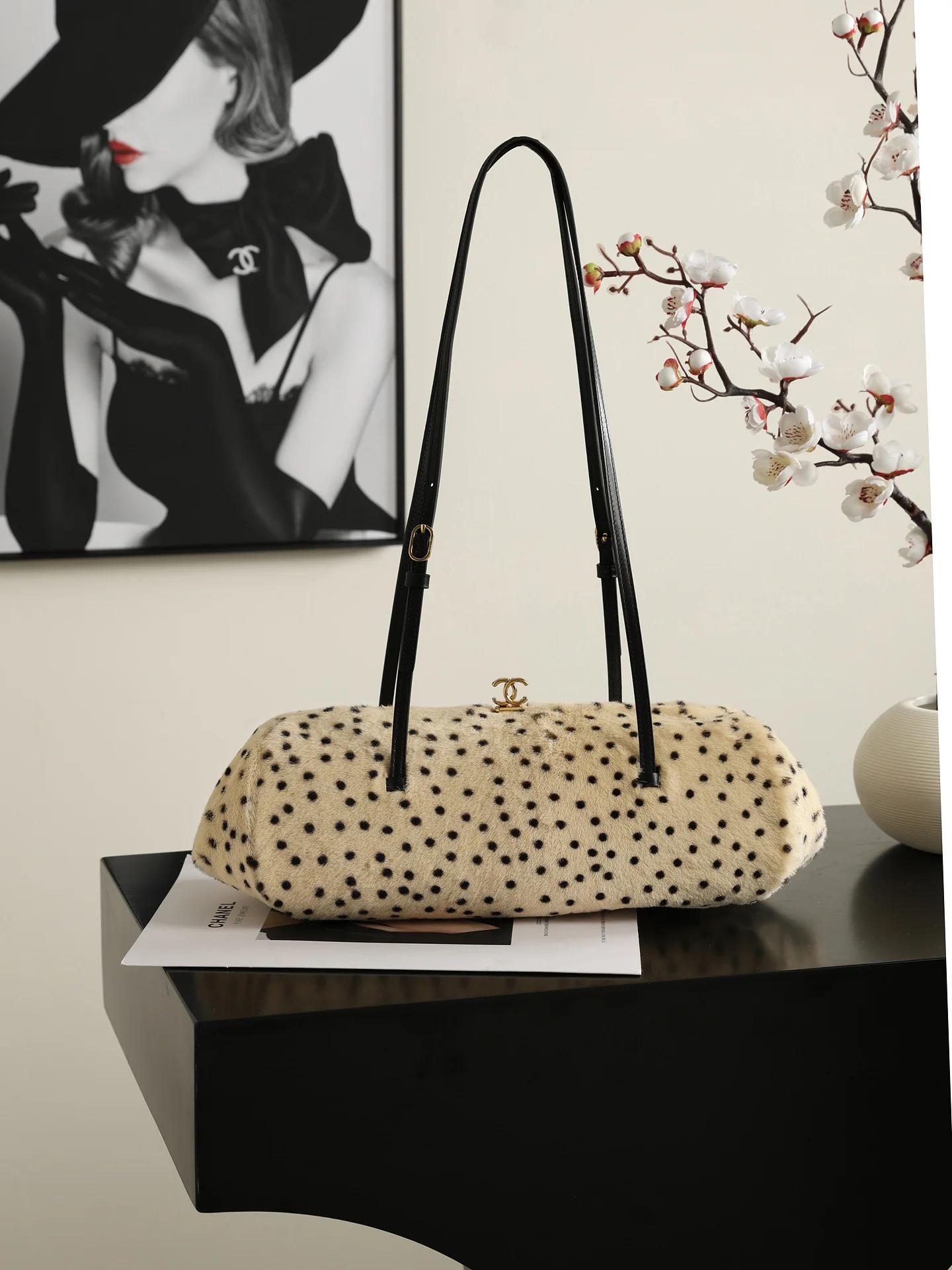 Chanel Pony Hair Cheetah Print Pretty CC Clutch With Strap Light Beige Black
