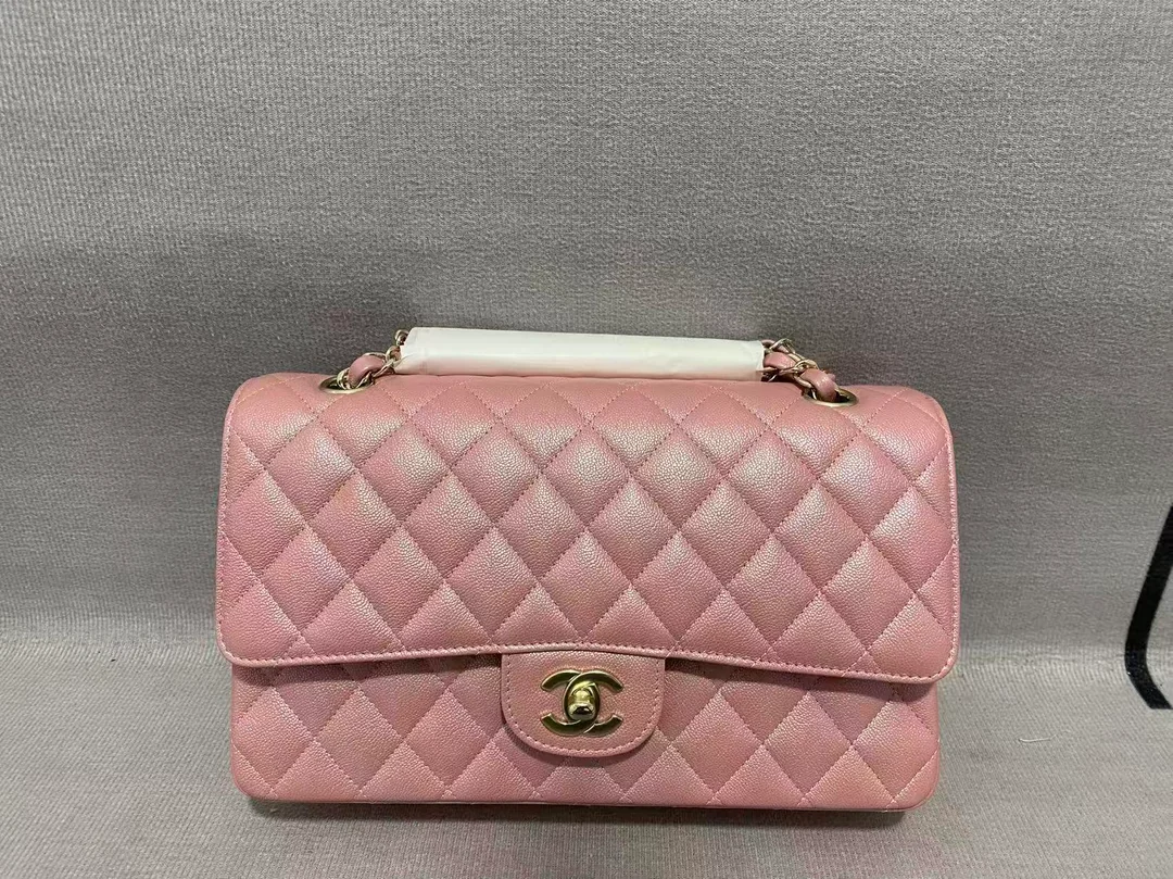 Chanel Classic Double Flap Bag Small in Pink Iridescent Caviar Leather
