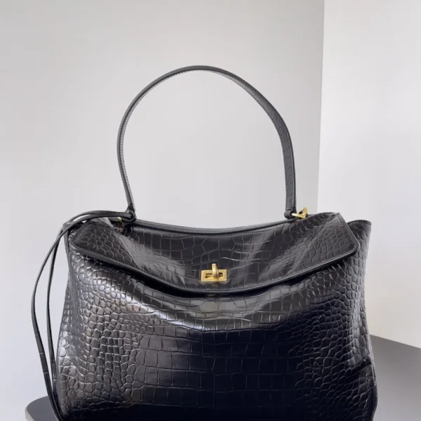 Balenciaga Rode Bag Black Crocodile Leather