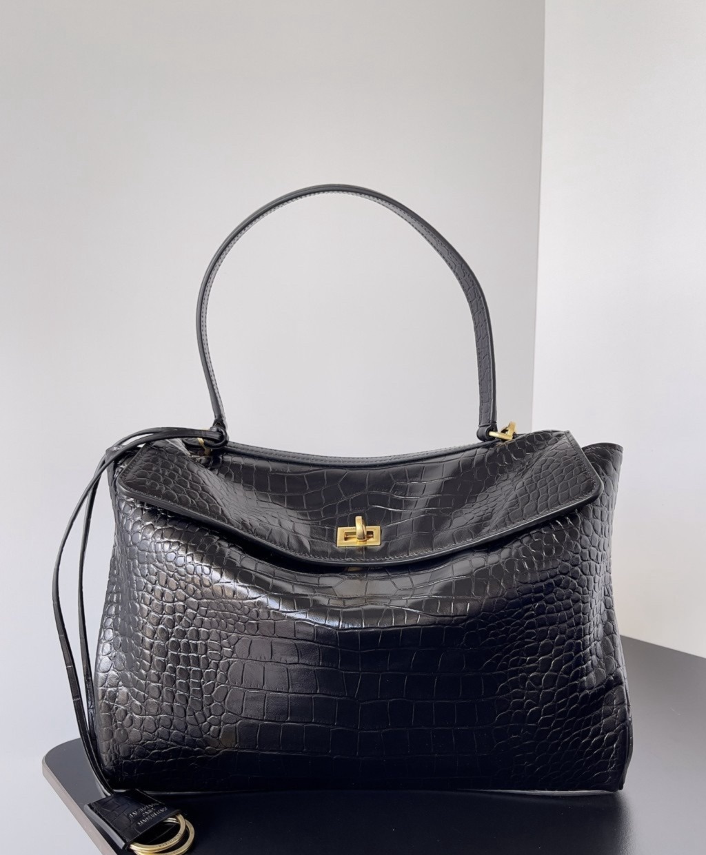 Balenciaga Rode Bag Black Crocodile Leather