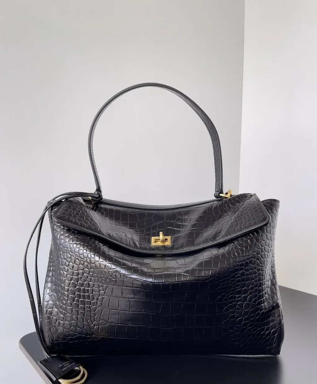 Balenciaga Rode Bag Black Crocodile Leather