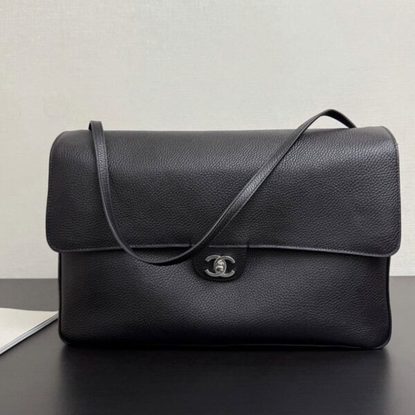 Chanel Maxi Flap 38 Black Sliver Hardware