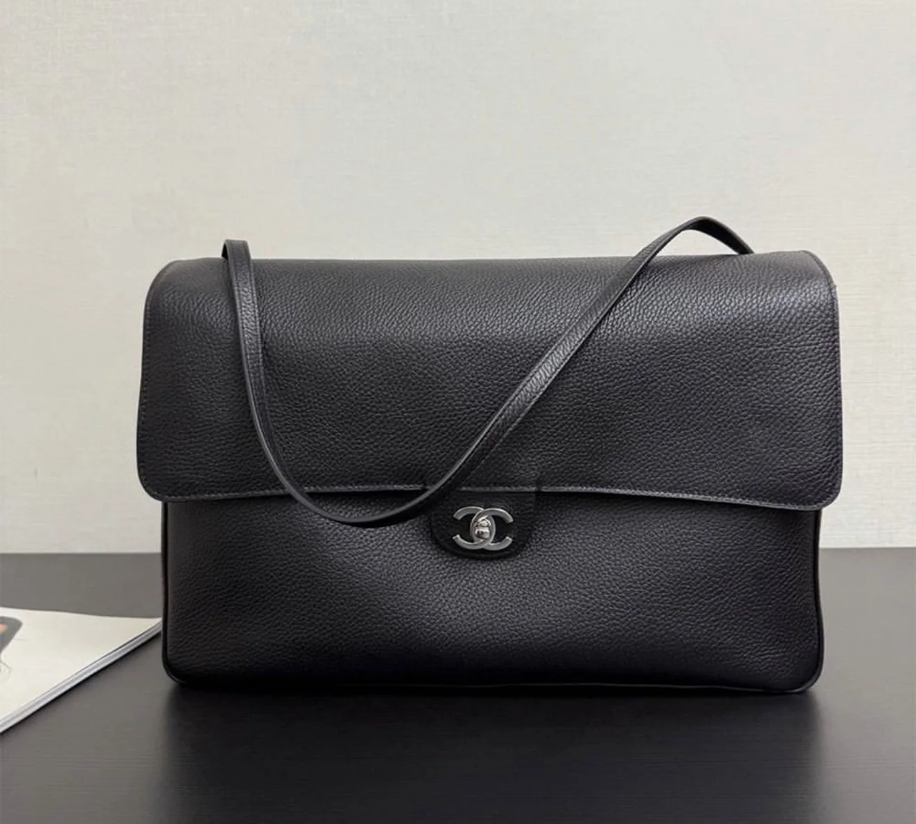 Chanel Maxi Flap 38 Black Sliver Hardware